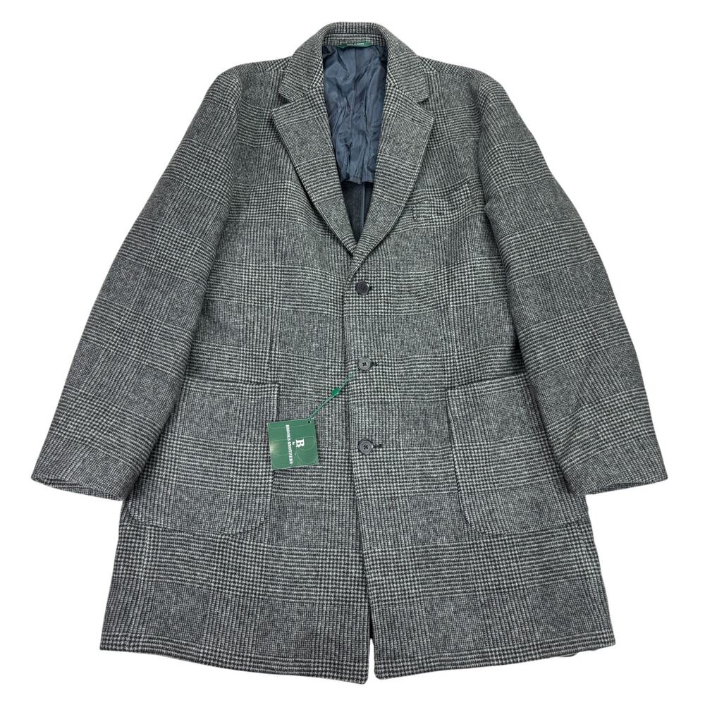 Brooks Brothers Mens Plaid Double-Face Wool Blend Overcoat Gray 48R